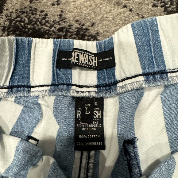 REWASH Blue White Striped Pull-On Shorts Cuffed Hem Elastic Waistband Size Large - Picture 2 of 7